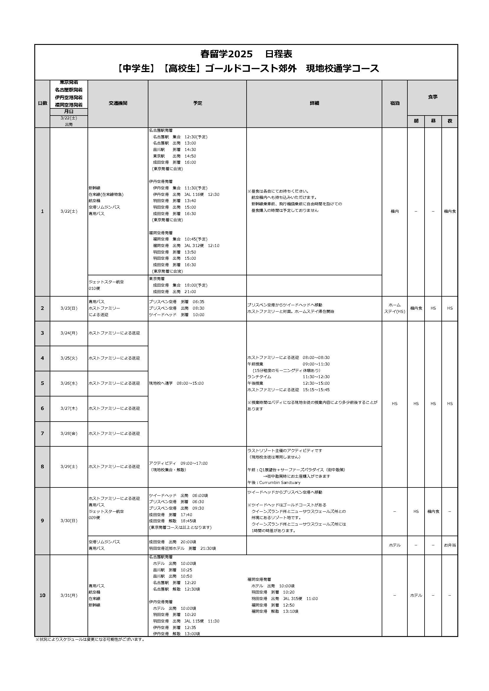 日程表